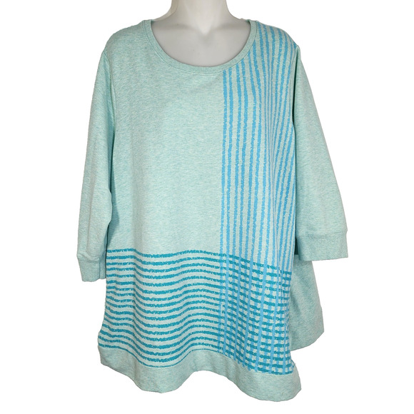 H by Halston Tops - H by Halston Womens Engineered Grid Print French Terry Pullover Top Size 2X Blue